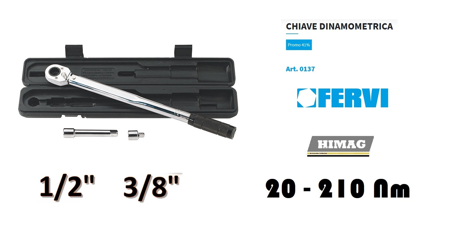 Fervi 0137 Chiave dinamometrica 1/2" 3/8"  20-210 Nm