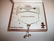 Disney: "I'll Be Your Minnie" Hearts Bracelet Minnie Mouse New FINE SILVER PLATE