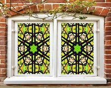 3D Green Stripes D228 Window Film Print Sticker Cling Stained Glass UV Block Amy