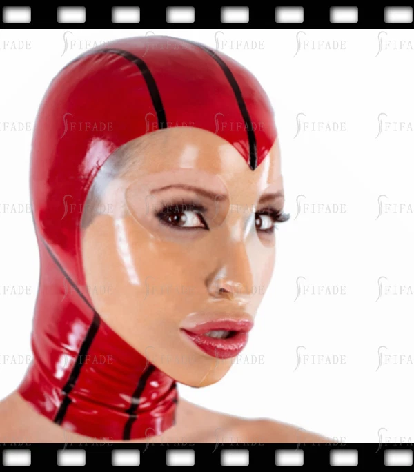 Latex Hoods Mask Transparent Face Black Trims Red Hot Customized Unique .4mm a18 - Image 2 of 4