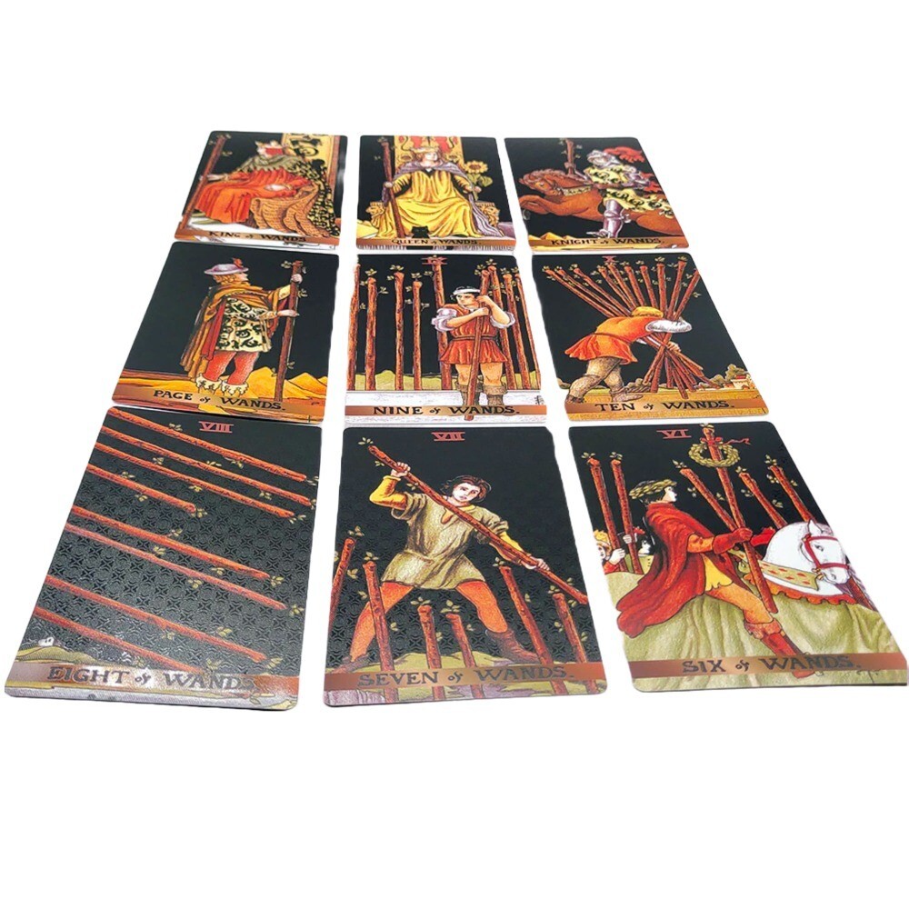 Black Tarot Cards Deck, Plastic RWS-Inspired Premium Card + Cloth