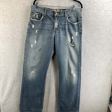 BKE Denim Tyler Bootleg Jeans Mens 34x33 Medium Wash Blue Bootcut Distressed Rip