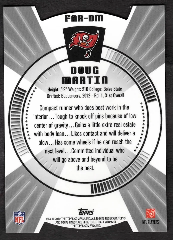 2012 Doug Martin Topps Finest Football Die Cut Refractor Atomic Rookie RC FAR-DM - Image 2 of 2