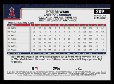 Taylor Ward 2025 Topps Series 1 #209 Los Angeles Angels Baseball