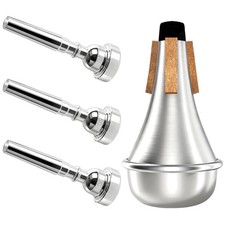 3 Pack Trumpet Mouthpiece Set with Mute Silencer