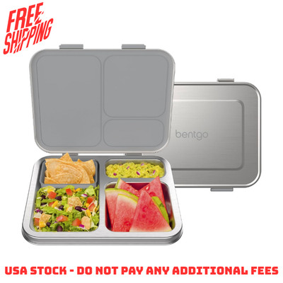 Bentgo Kids Stainless Steel Leak-Resistant Lunch Box - 3 4 Compartments, Silver