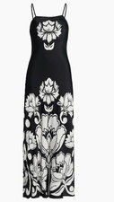 Farm Rio Black & White Floral Arabesque Maxi Slip Dress - Small - retail $210