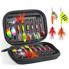 16pcs Fishing Lures Spinner Baits, Trout Bass Salmon Lures Kit with Treble 