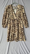 Mango Dress Womens Medium Brown Animal Print V Neck Fit & Flare 3/4 Sleeve Mini