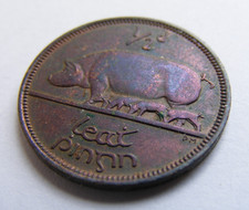 1967 Irish Half Penny Coin Old Ireland 1/2d Last Year Natural Rainbow Tone