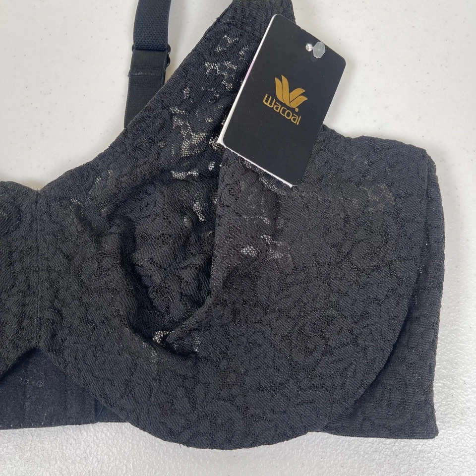 Wacoal 黑色光环花边全塑像覆盖钢圈文胸舒适背部 36D 全新 — 第 3/4 张图片