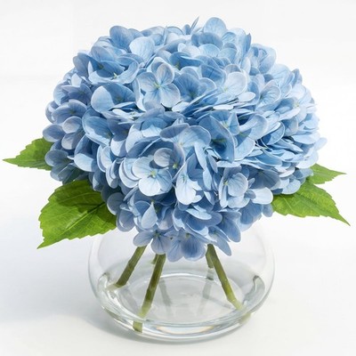 Blue Hydrangea Artificial Flowers with Vase, Latex Fake Hydrangeas Spring Ste...