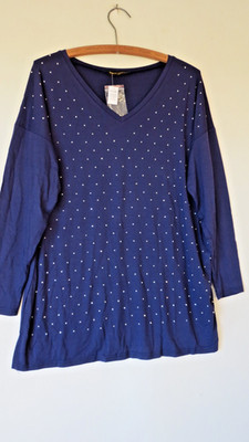 Brandneu mit Etikett Frank Usher Oversize-Jersey-Top mit Nietenverzierung Gr. S/M