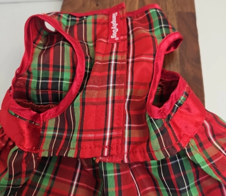 Small Dog Christmas Dress Medium 12” Chest Holiday Photo  Red Plaid Bow - Image 3 of 4
