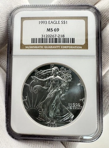 1993 $1 American Silver Eagle 1 oz Fine Coin NGC MS69