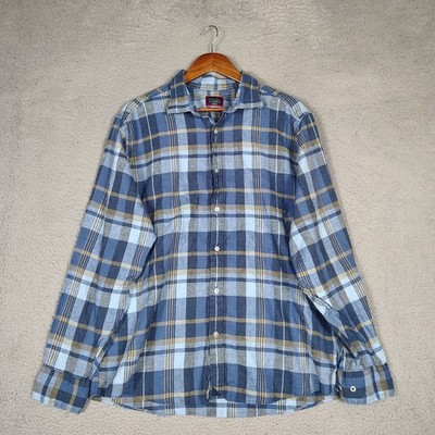 Untuckit Tribuno Shirt Mens 2XL Blue Plaid 100% Linen Slim Fit Wrinkle Resistant