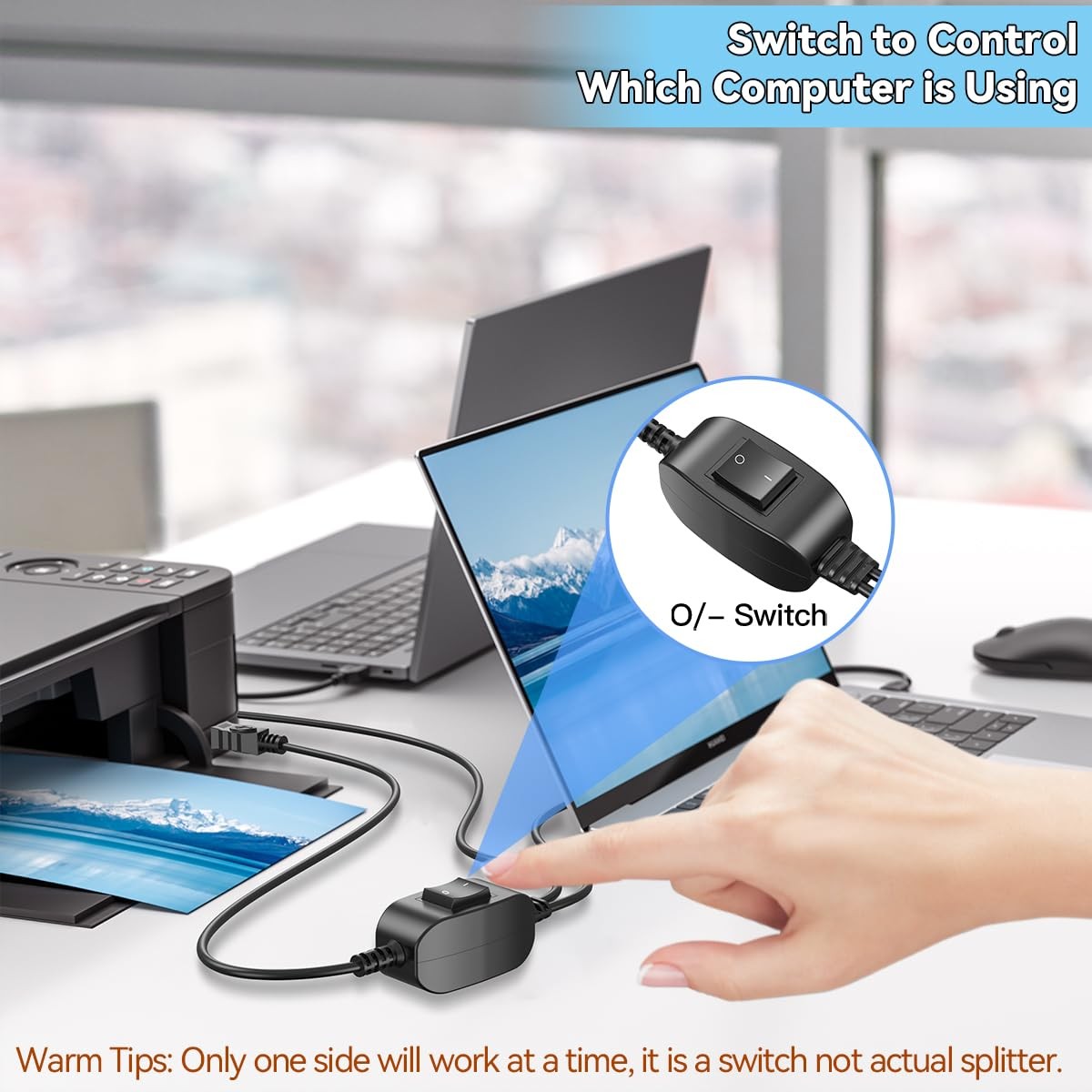 Herfair USB Splitter 1 in 2 Out Printer Cable for Two Bundled 