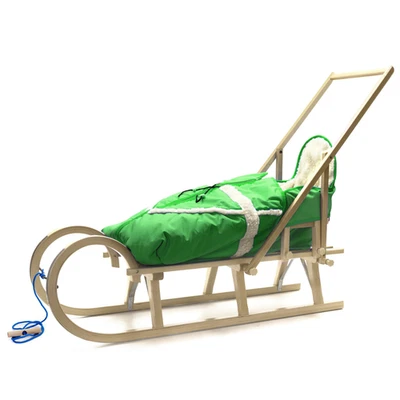 HolzFee Babyschlitten Baran Baby Grün Schlitten Holz Hörnerschlitten 120 cm