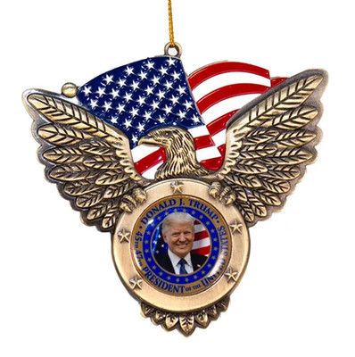 KURT ADLER 4'' EAGLE w/ FLAG & PRESIDENT TRUMP IMAGE CHRISTMAS ORNAMENT D4802
