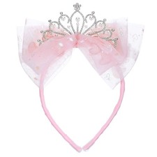 Elegant Tiara Headband with Tulle Bow Rhinestone Crown for Women, Birthday Pink