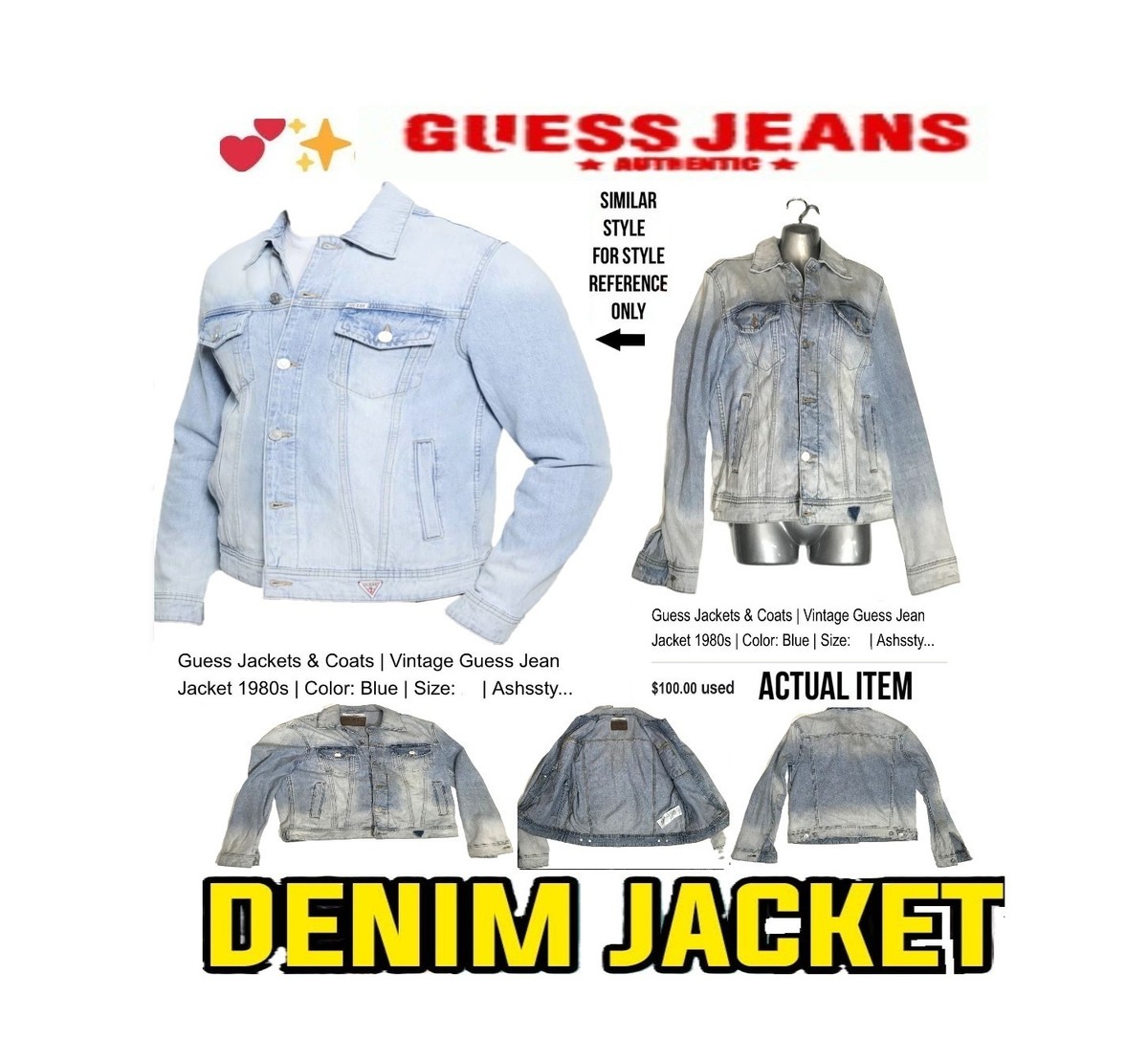 🛑 GUESS Jeans JACKET Dillon Denim COAT Designer OUTERWEAR Wash Vintage Trucker View 3