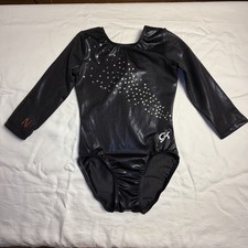 GK Elite Black 3/4 Sleeve Rhinestone Embellished Competition Gymnastics Leotard