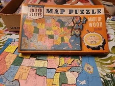 Vintage 1960s Wooden Puzzle Whitman United States Map USA Complete W Capitals