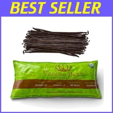 Organic Madagascar Bourbon Vanilla Beans - 50 Count with Rich Flavor & Aroma