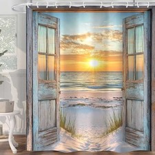 Beach Coastal Shower Curtain Barn Door Nautical 72"W x 72"L Pack of 1 Ocean