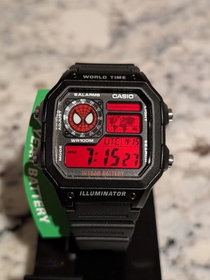 ''SpiderMan'' inspired Red Mod Casio AE1200 Black Watch  | Cartoon