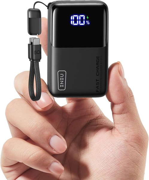 Iniu Power Bank, Ultra Mini 45W Schnellladen 10000Mah Powerbank Mit Angebrachtem-image