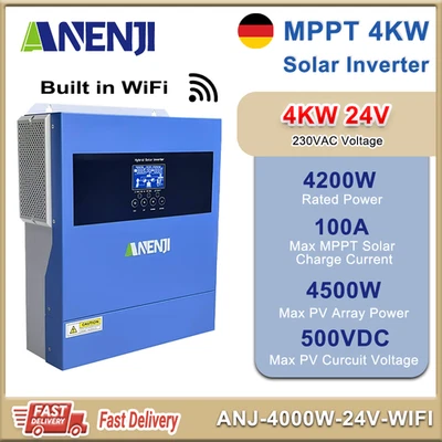 ANENJI 4200W On/Off Grid Solar Wechselrichter Hybrid MPPT 100A 24V 220/230VAC 500V WIFI
