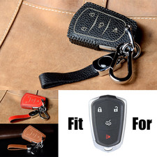 Genuine Leather Car Key Case Cover For Cadill...