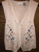 Vtg Carolyn Taylor Knit Vest Beaded Embroidered Floral Whimsy Chic Cottage Core
