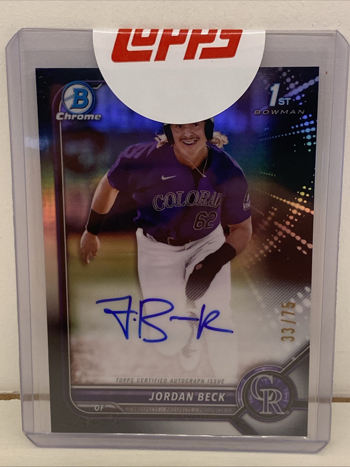 2022 Bowman Draft Chrome Jordan Beck 1st Bowman Black Refractor Auto /75