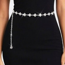 Rhinestone Belt Bling Chain Belts for Dress Fashion Sparkly Waist Silver