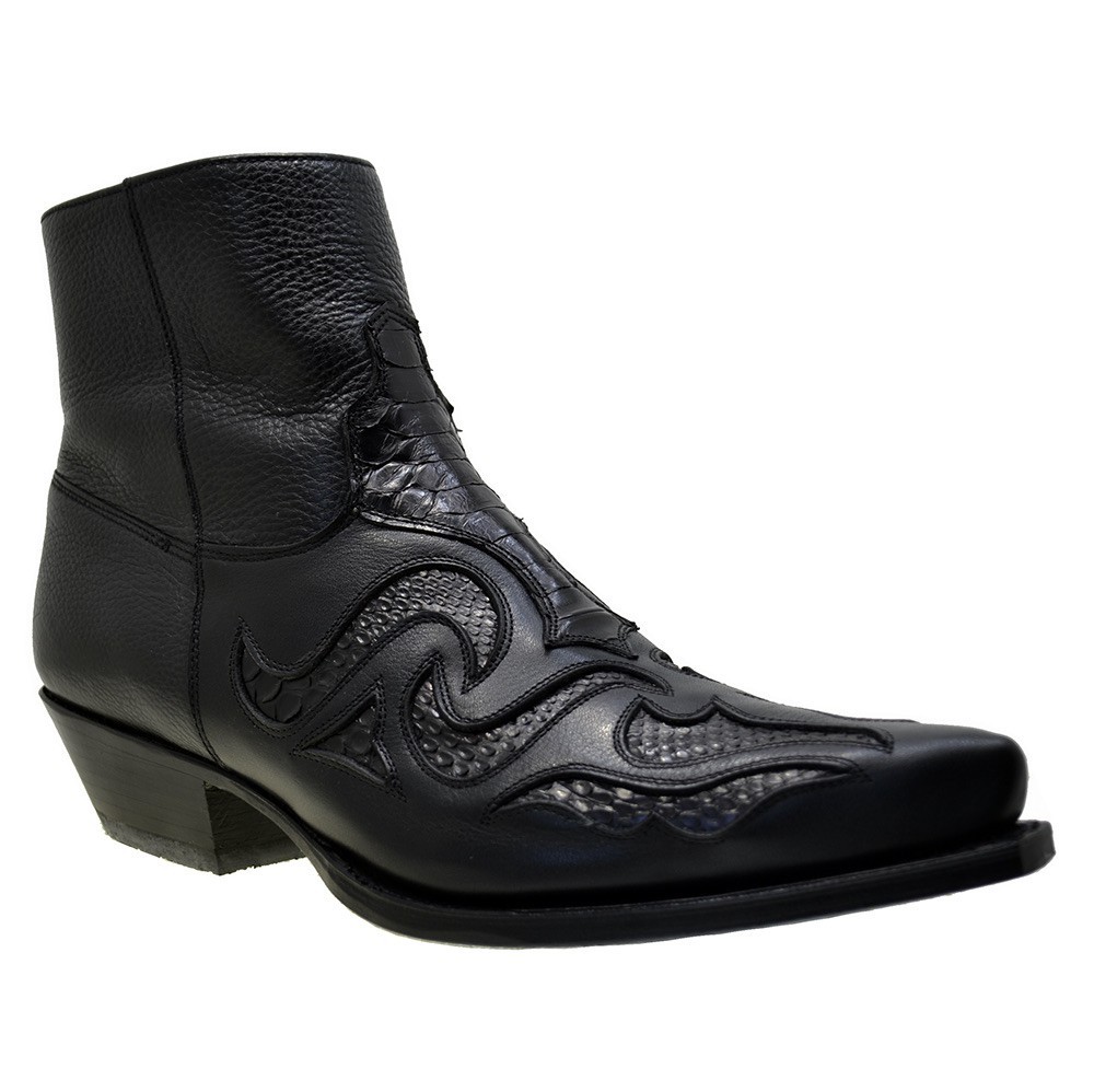 Sendra 7482 Black Leather Cuban Heel Ankle Cowboy Boots size 41 image 2