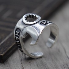 Solid s925 Sterling Silver Mens Unique Biker Spanner Ring Size Adjustable UK