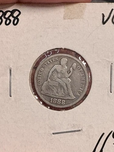 1888 Seated Liberty Dime, 90% Silver, Circulated, Clear Date