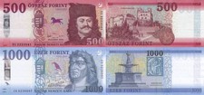 Hungary 2 PCS Set - 500 and 1000 Forint (2018/2021), p-202a & p-203b, UNC