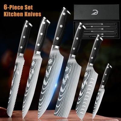Küchenmesser Set, Japanisch Damaststahl Kochmesser Gemüse Santoku Hackmesser DHL