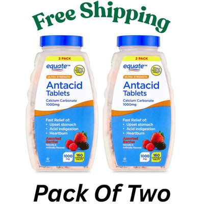 2-PACK Equate Ultra Strength 1000mg Antacid Tablets Fruit 160 Count Each