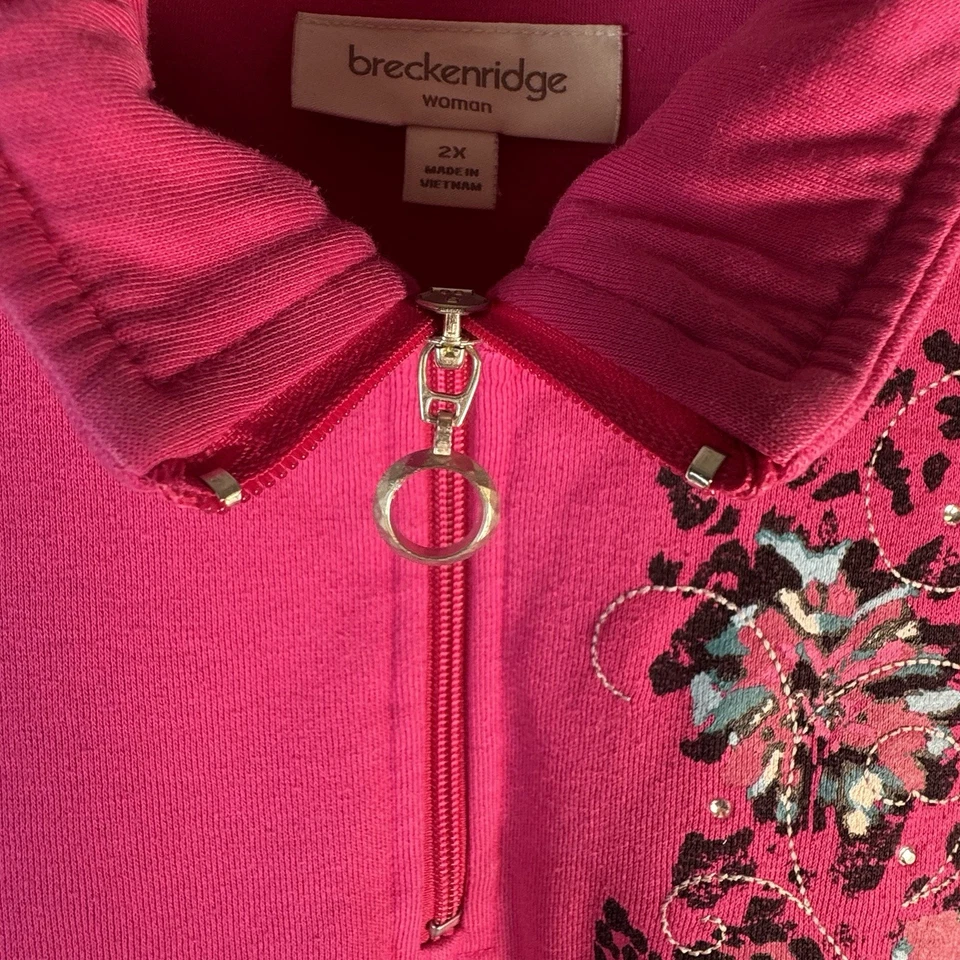 Sudadera Top Vintage Breckenridge Mujer Talla 2X Floral Adornada 1/4 Cremallera Foto 4 de 4