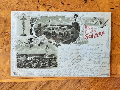 Postcard greeting from Scheyern monastery Scheyern St. Cross Peace Doves Rosebuds