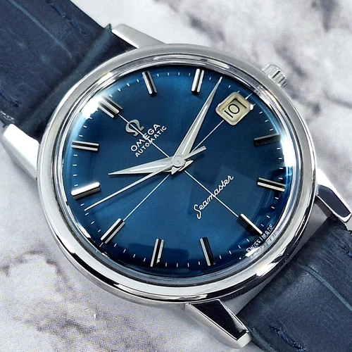 OMEGA SEAMASTER AUTOMATIC 24 JEWEL CAL.565 DATE REF.166.003 BLUE DIAL MENS WATCH