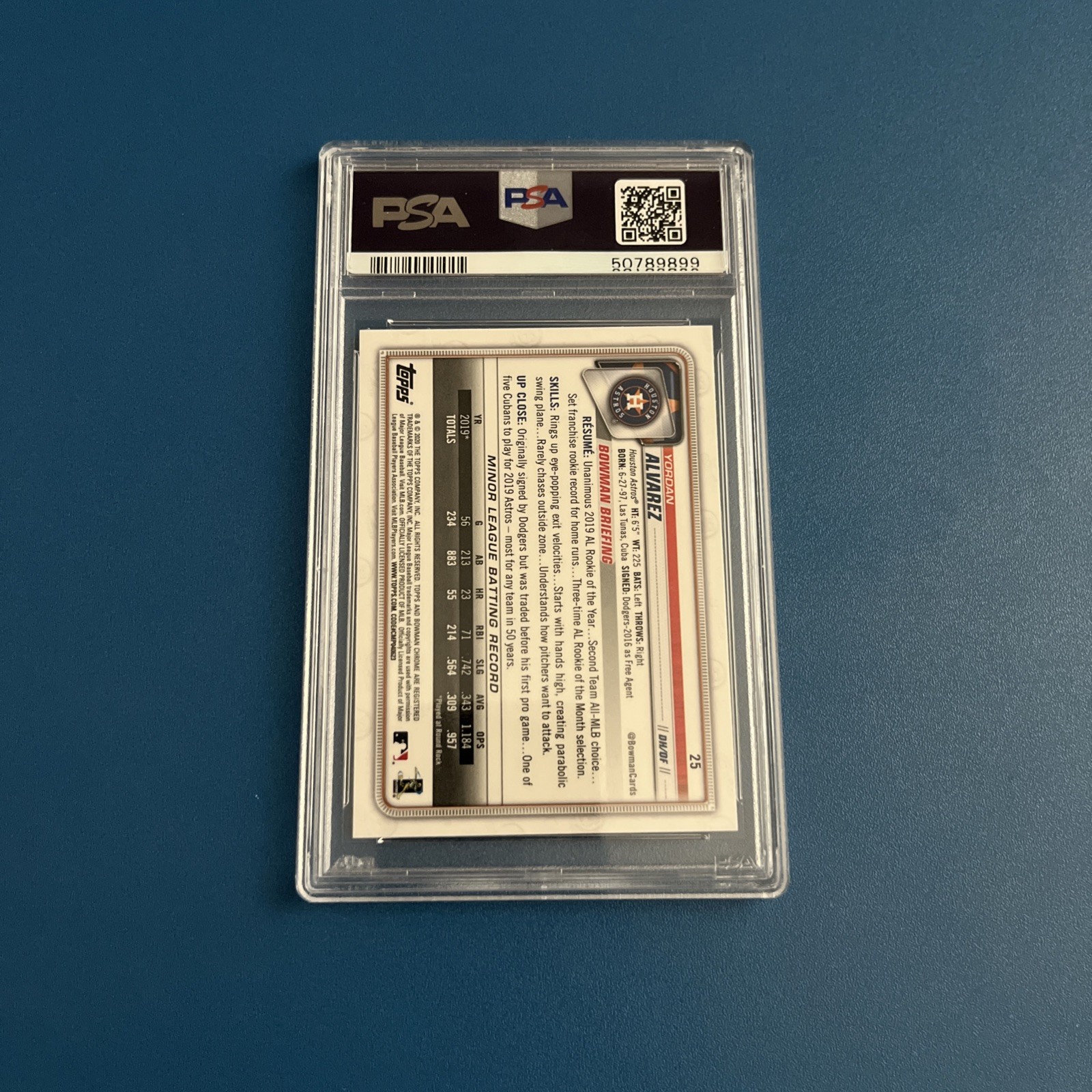 2020 Bowman Chrome Yordan Alvarez RC Rookie #25 PSA 10 GEM MT view 2