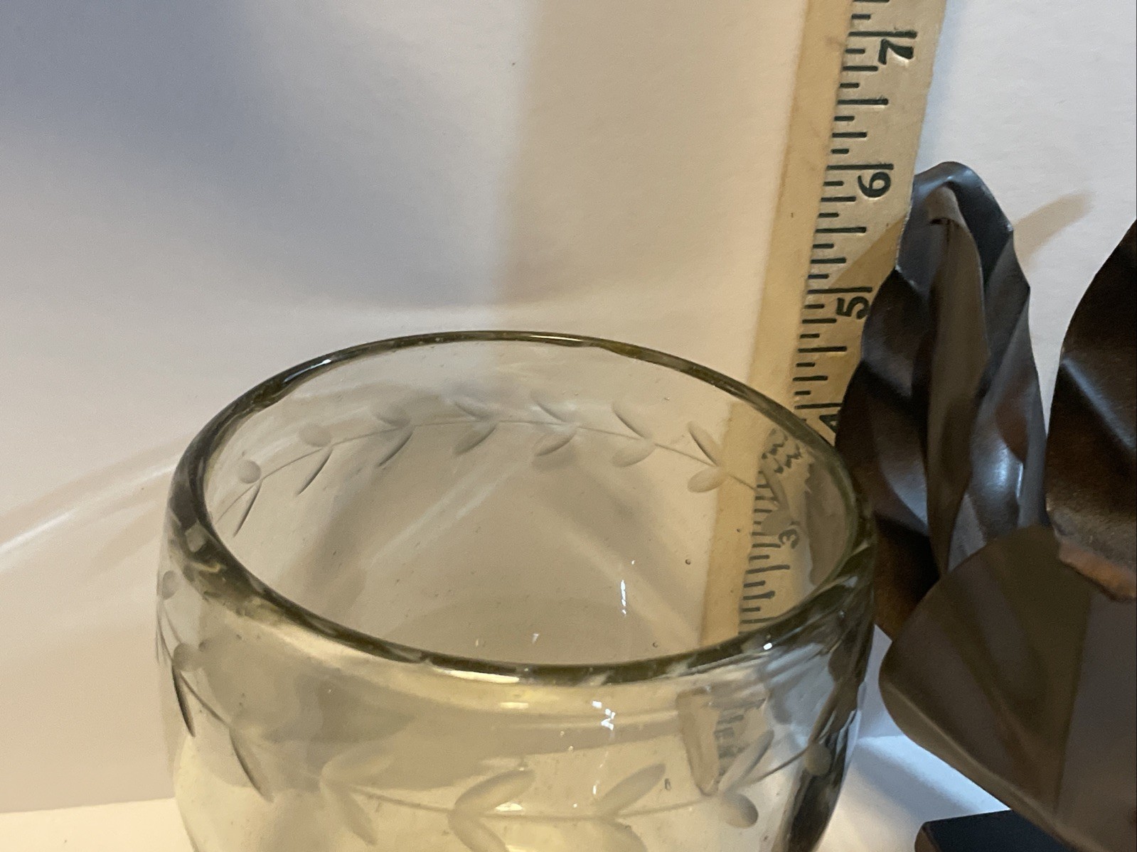 Jan Barboglio Hand Blown Glass Bowl w/ Laurel Wreath Forged Iron Lotus Marked