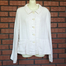 Flax 100 Linen Button Front Jacket Womens P 4-6 Beige Pockets Minimalist