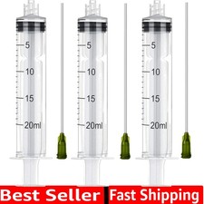3 Pack 20ml Industrial Plastic Syringes with Blunt Luer Lock Needle 4 Inch fo...