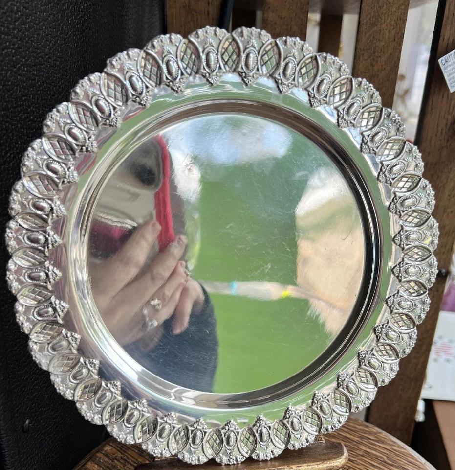 Antique Sterling Silver European Salver Plate Tray Chased Egg & Dart Design 8.75 - Image 2 of 4